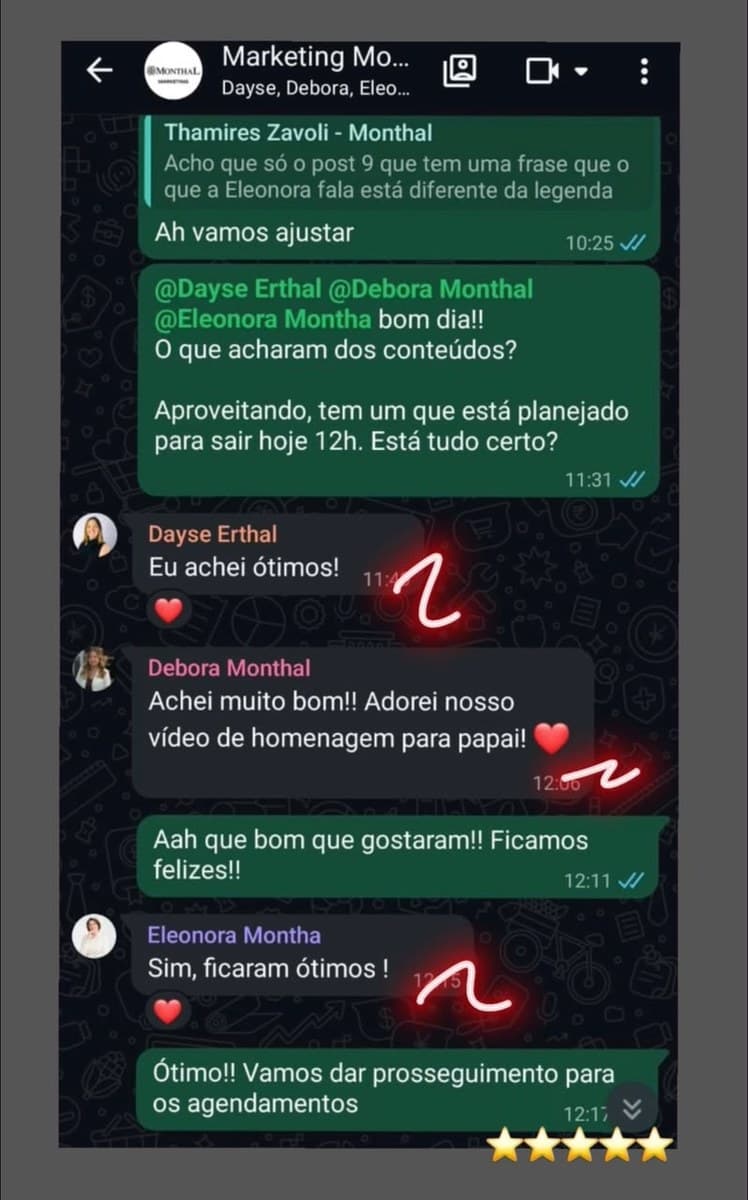 Mensagem de Monthal elogiando o trabalho da Boss Marketing