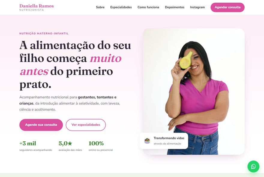 Página criada pela Boss Marketing para Daniella Ramos Nutricionista