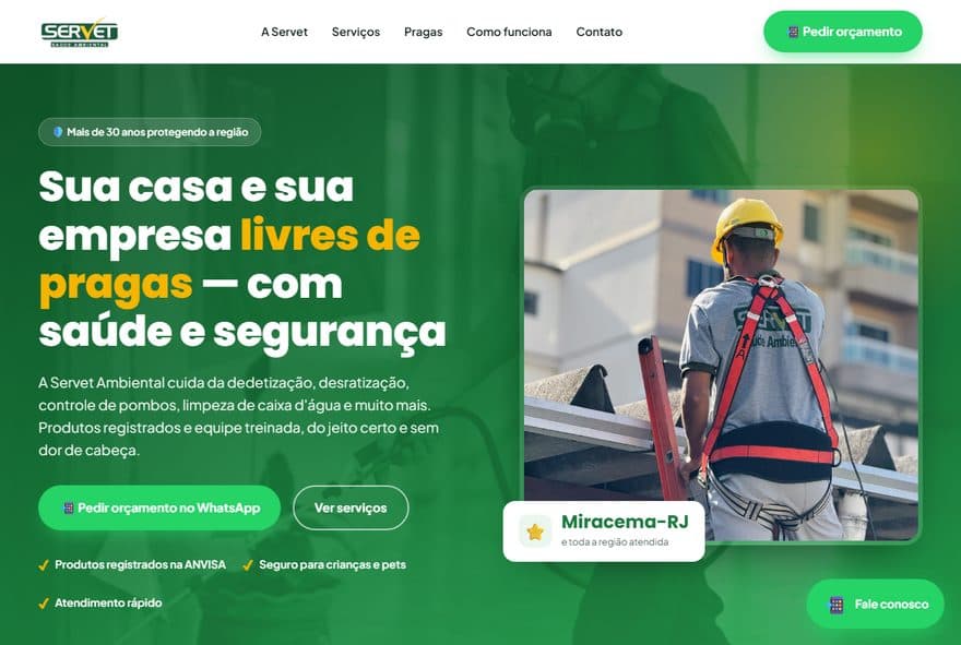 Página criada pela Boss Marketing para Servet Ambiental